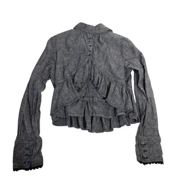 Free People XS Gray Ruffled Peplum Jacket Linen Blend - Picture 4 of 9